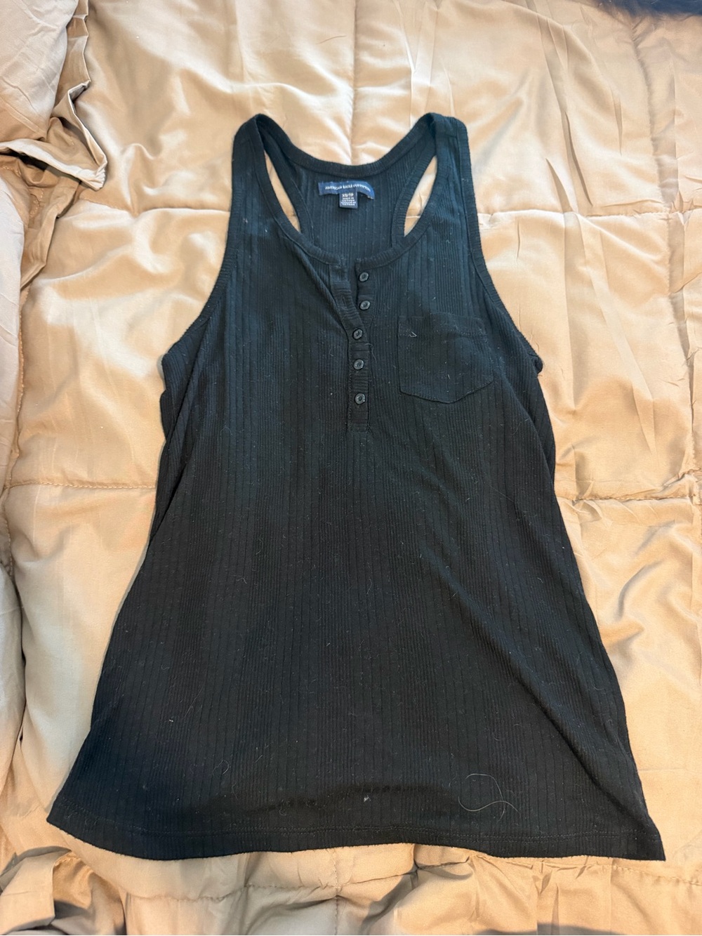 American Eagle Outfitters Black Ribbed Henley Racerback Tank